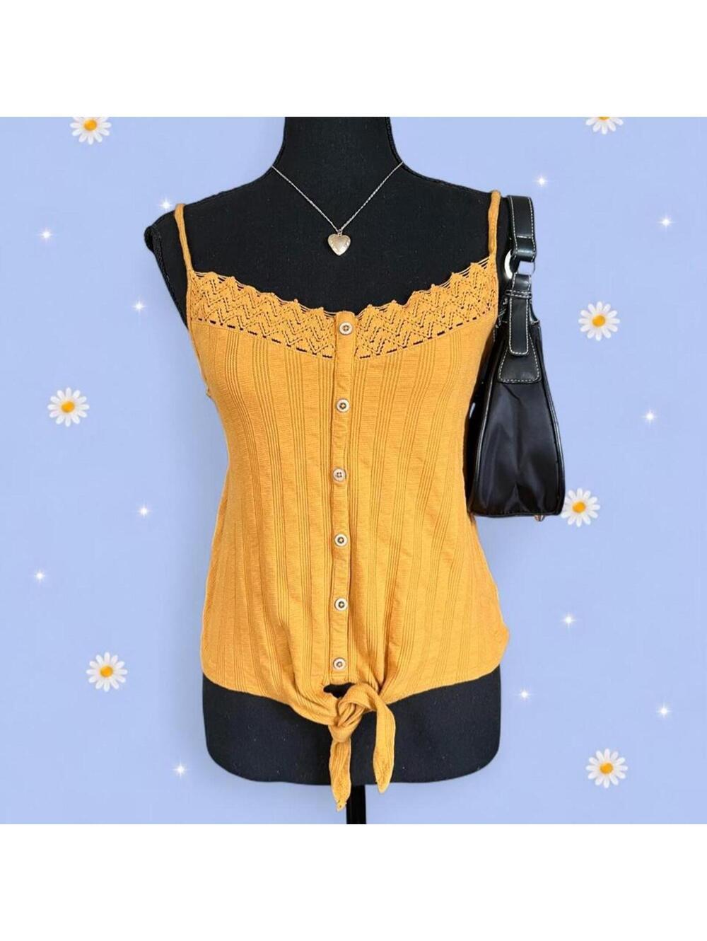 Vintage Y2K Mudd Coastal Boho Knit Tie Front Tank Top Size Large 💛